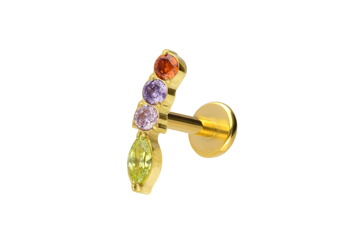 Titan Labret Piercing mit Push Fit BUNTER KRISTALLBOGEN
